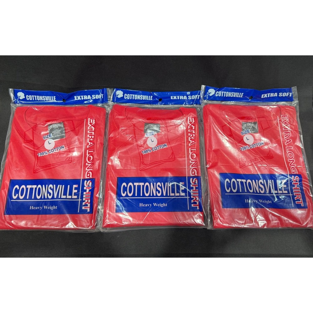 3PK Cottonsville Mens Heavy Weight Extra Long T-Shirt Red 100% Cotton Size L